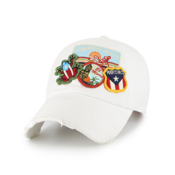 Patches and destoried birm white baseball cap